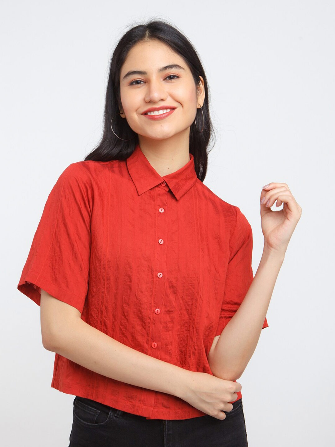 

Zink London Women Red Solid Casual Shirt