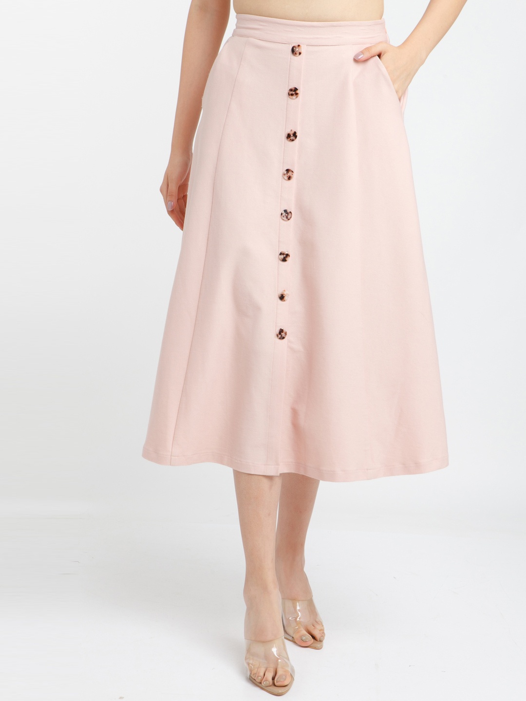 

Zink London Women Pink Solid Midi A-Line Skirts