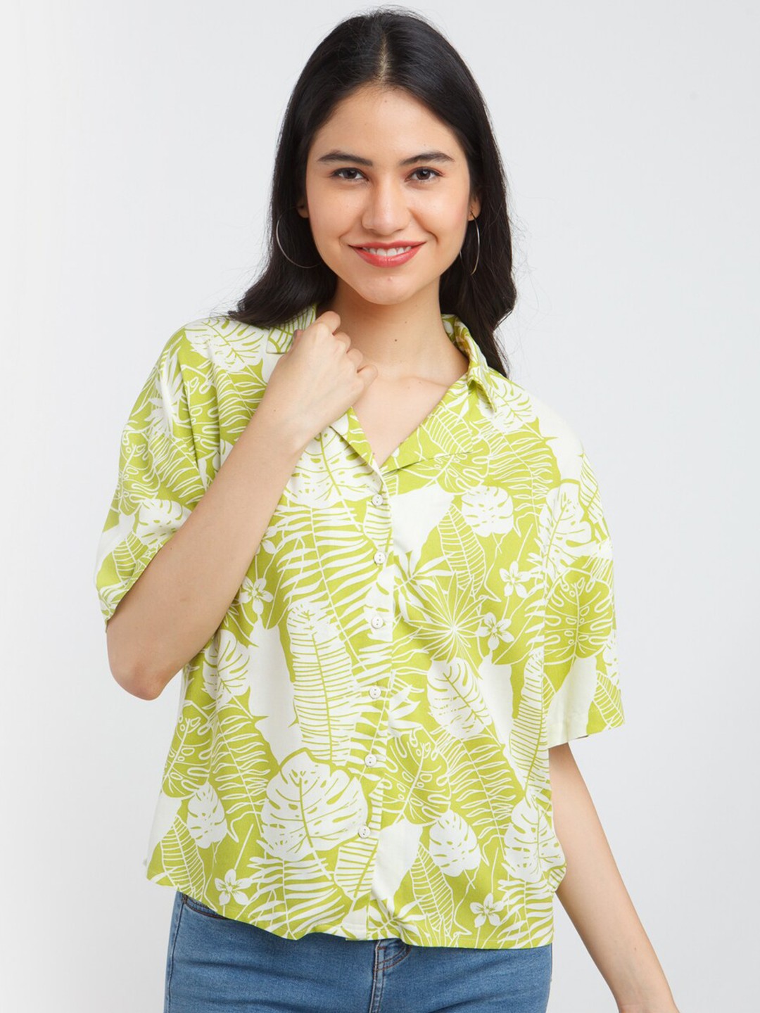 

Zink London Women Green Floral Printed Casual Shirt