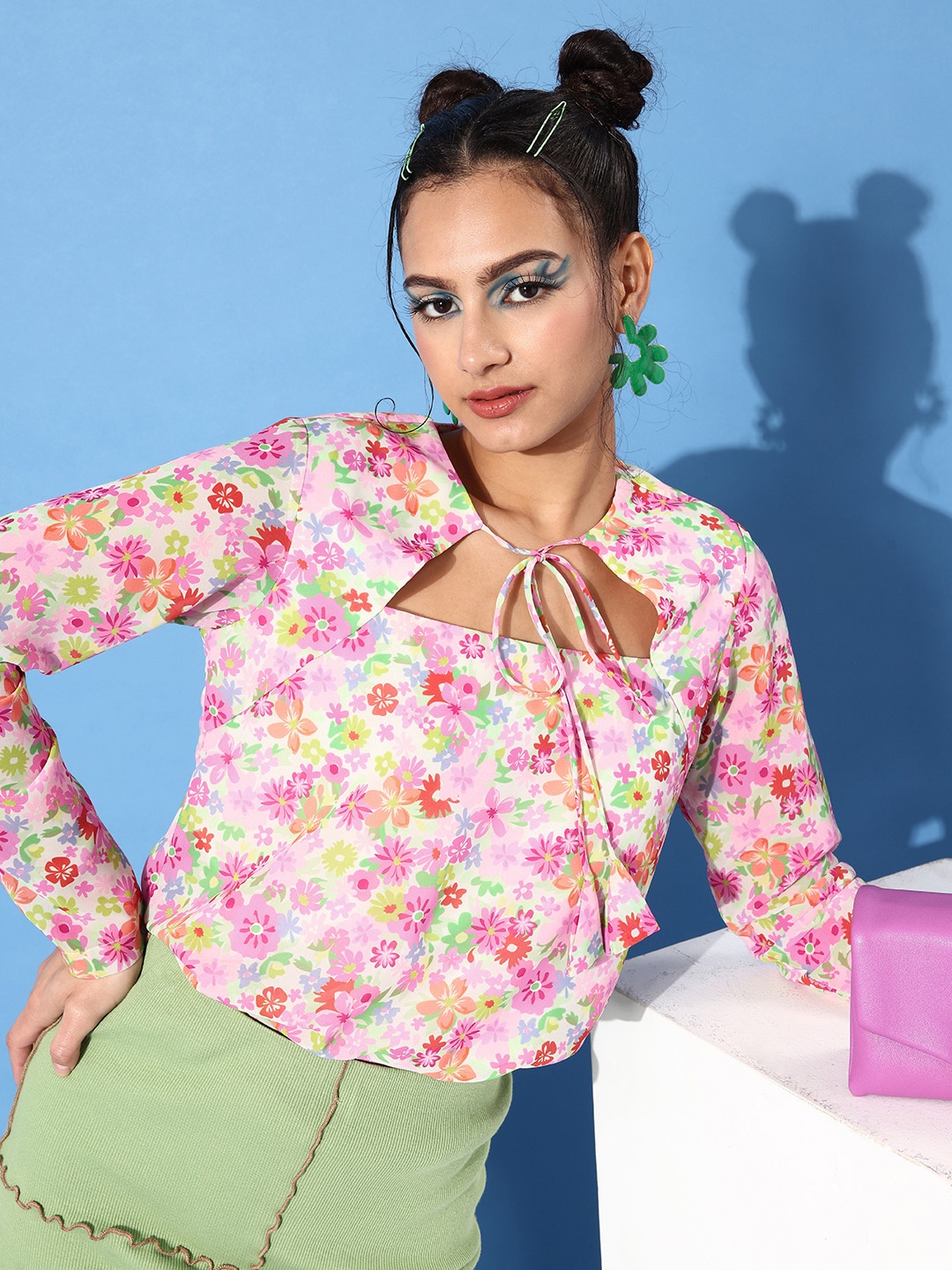 

Zink London Pretty Pink Floral Once Upon a Sleeve Top
