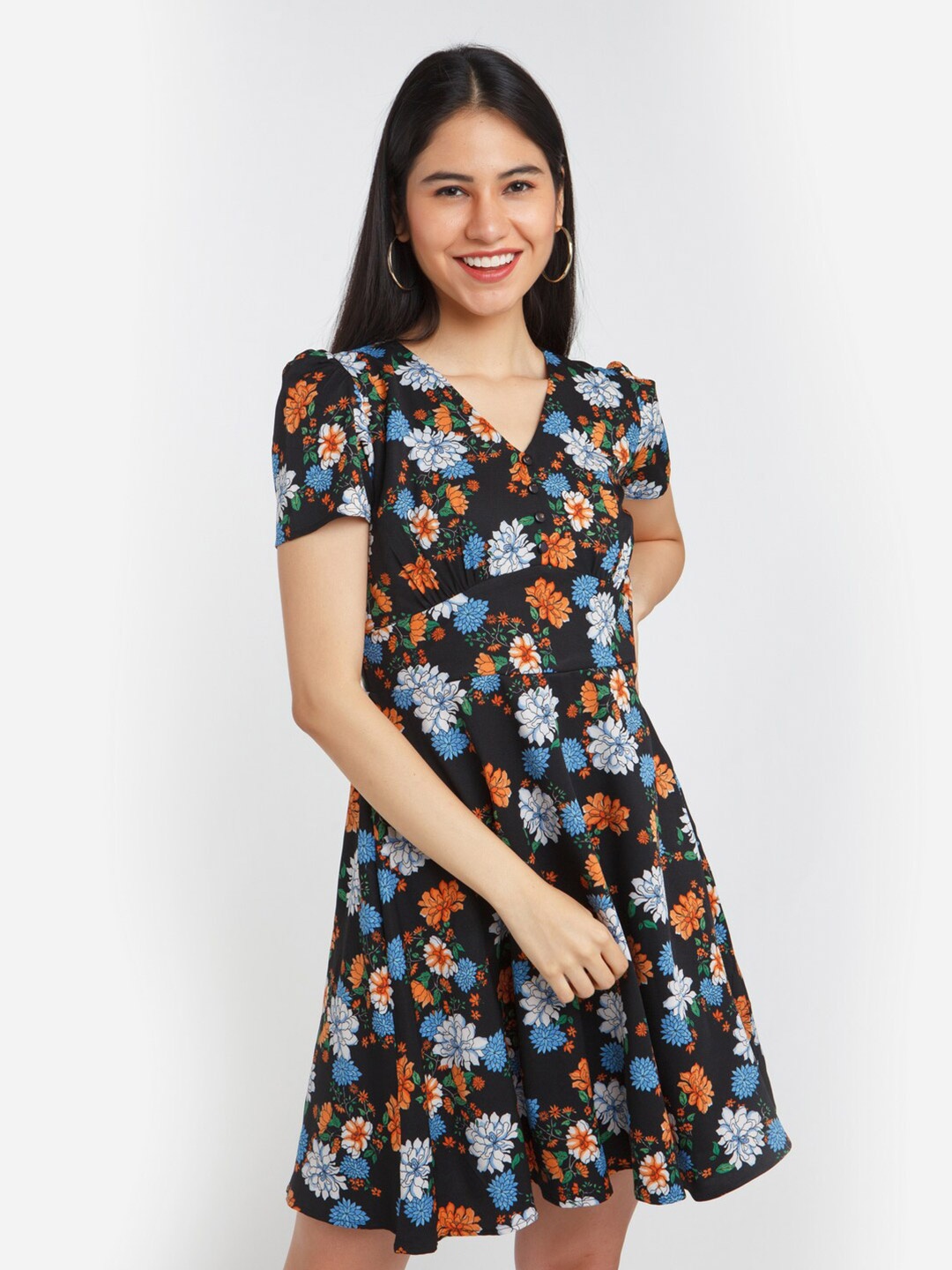 

Zink London Black & Blue Floral Dress