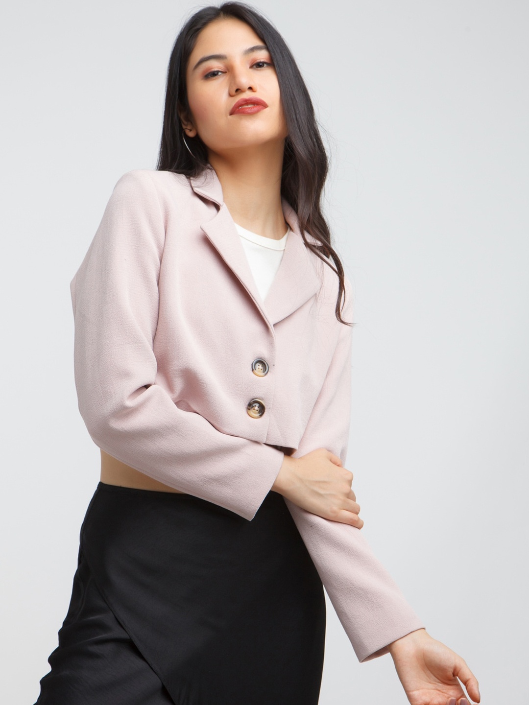 

Zink London Women Pink Crop Tailored Jacket with Embroidered