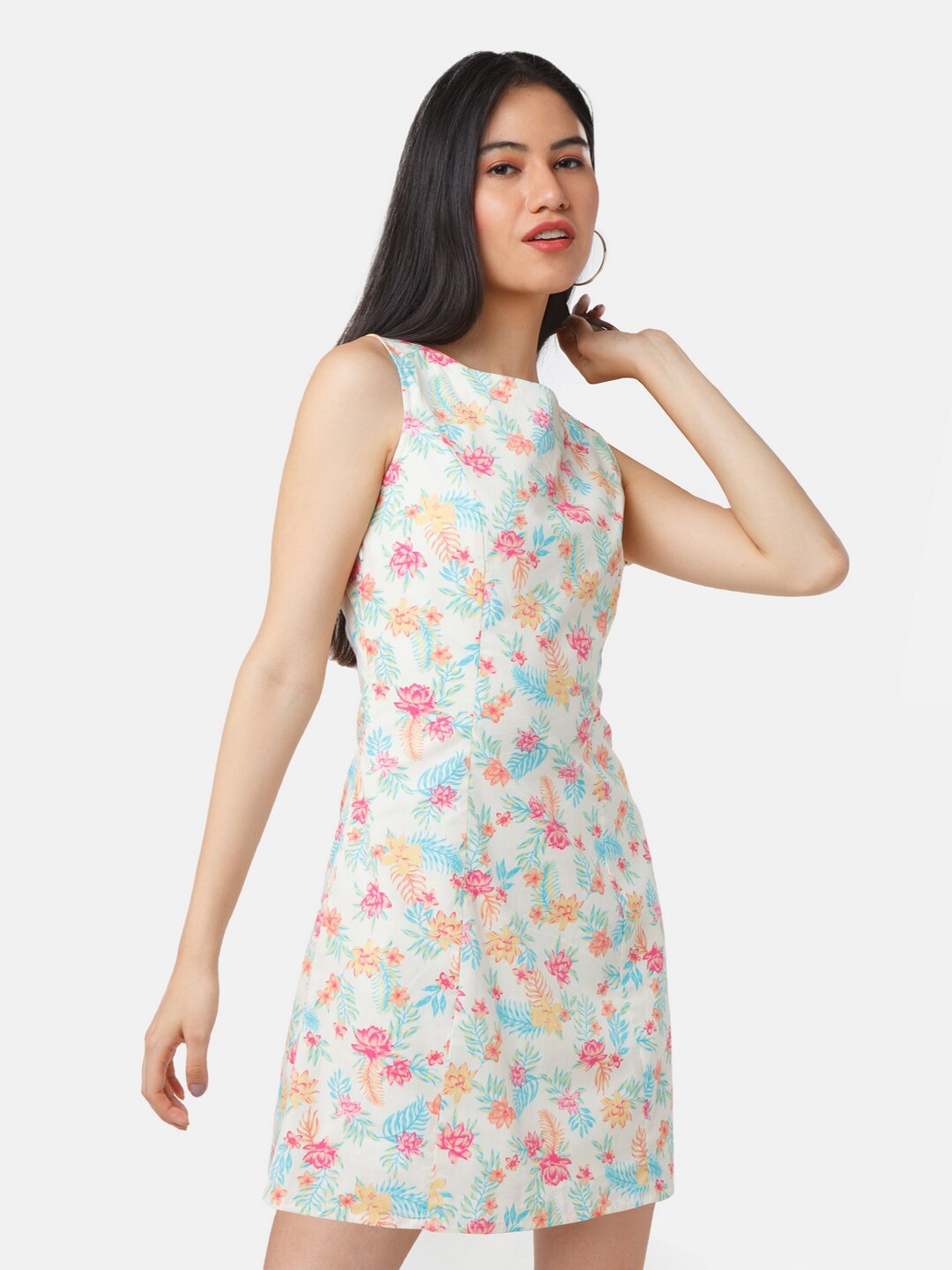 

Zink London Women White Floral A-Line Fitted Short Dress