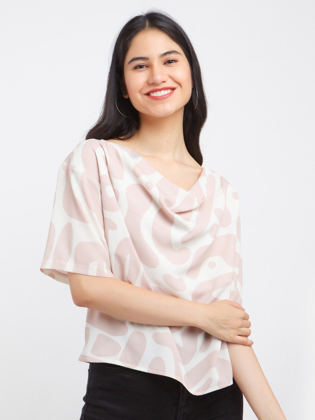 

Zink London Women's Off White Print Cowl Neck Top