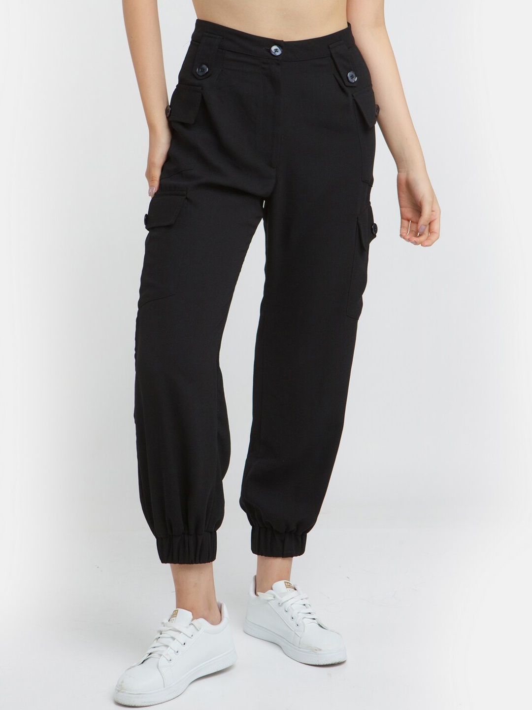 

Zink London Women Black High-Rise Joggers Trousers