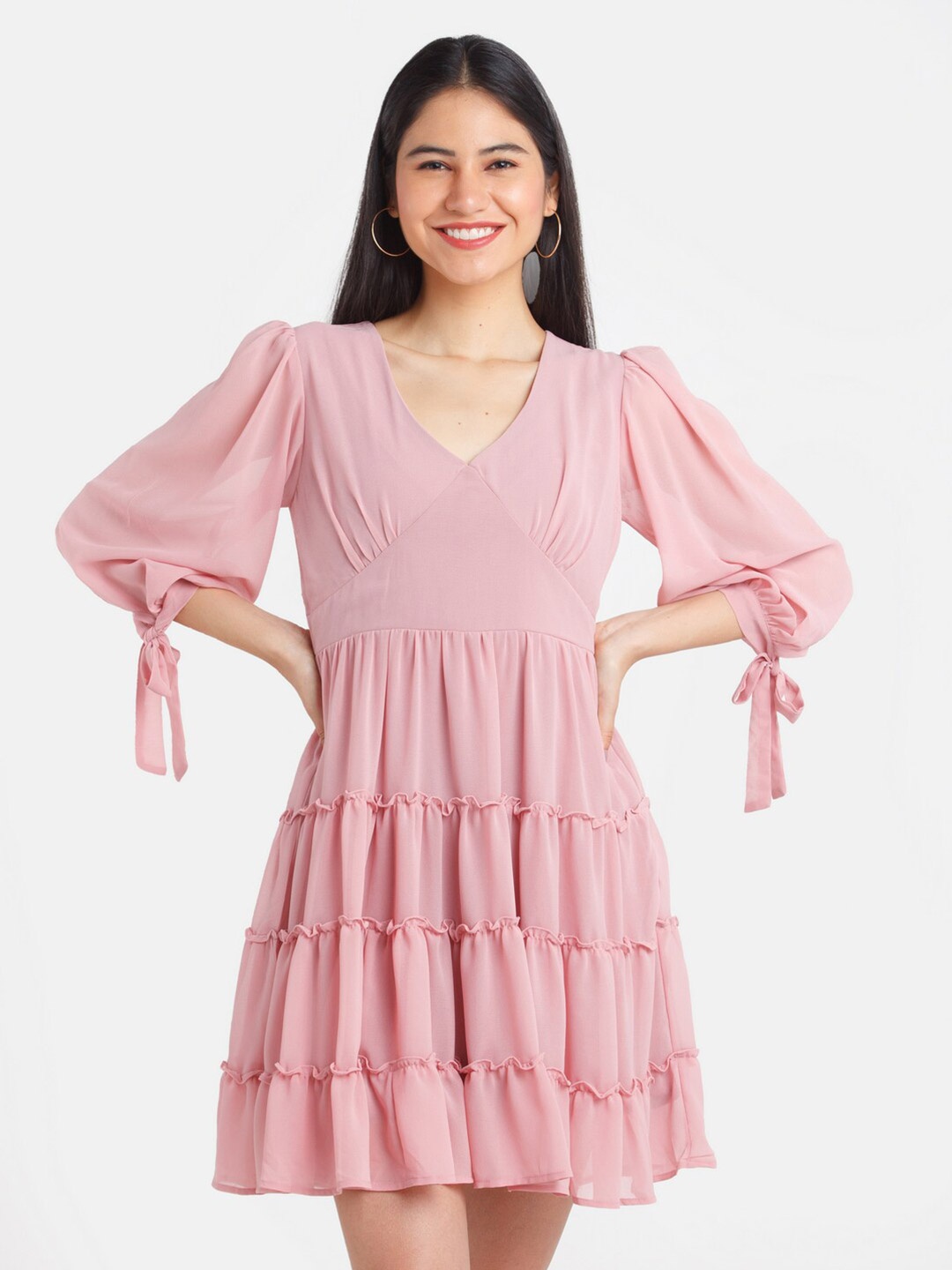 

Zink London Pink Solid Fit and Flare Dress