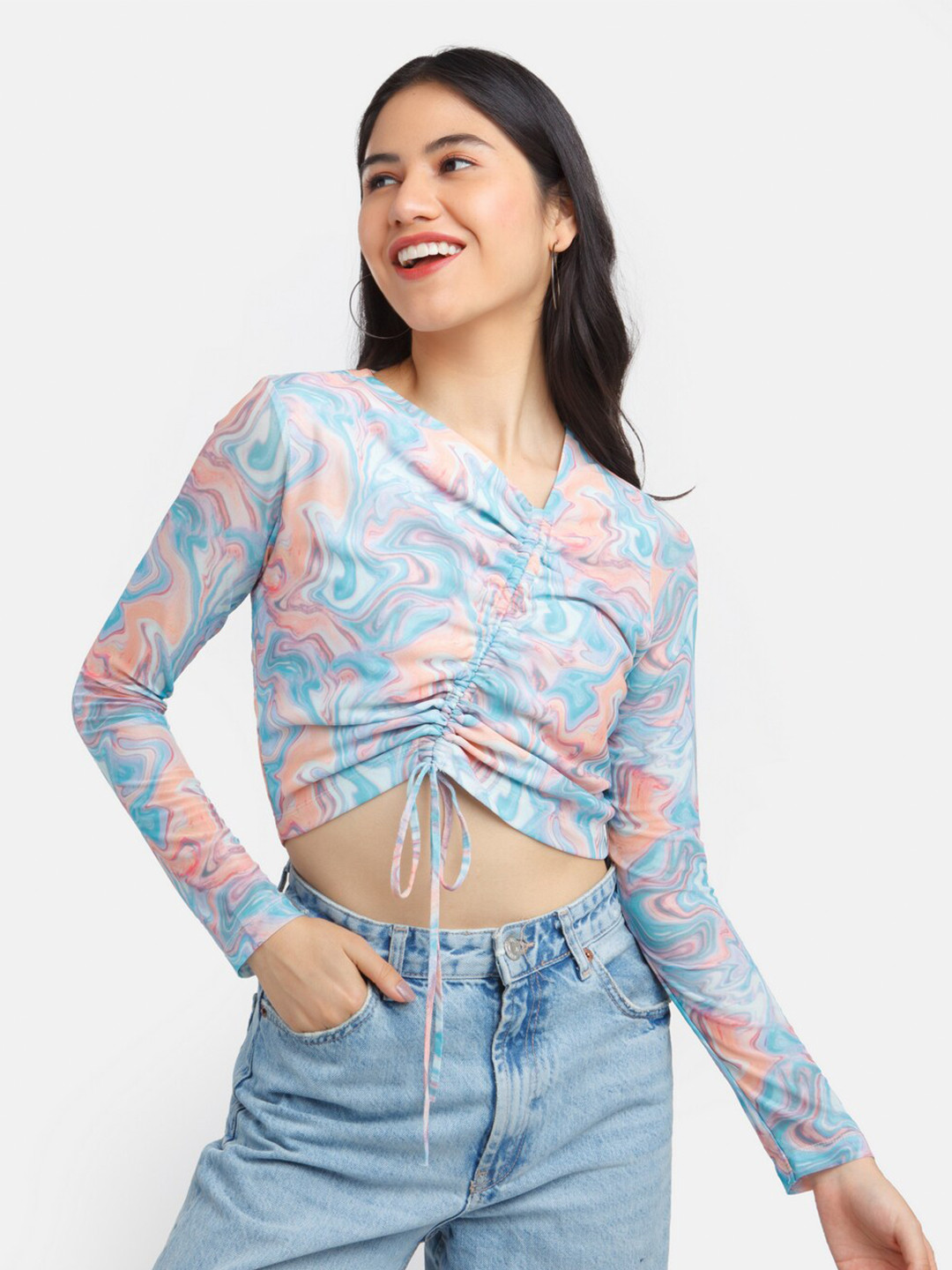 

Zink London WOMEN Blue Print Crop Top