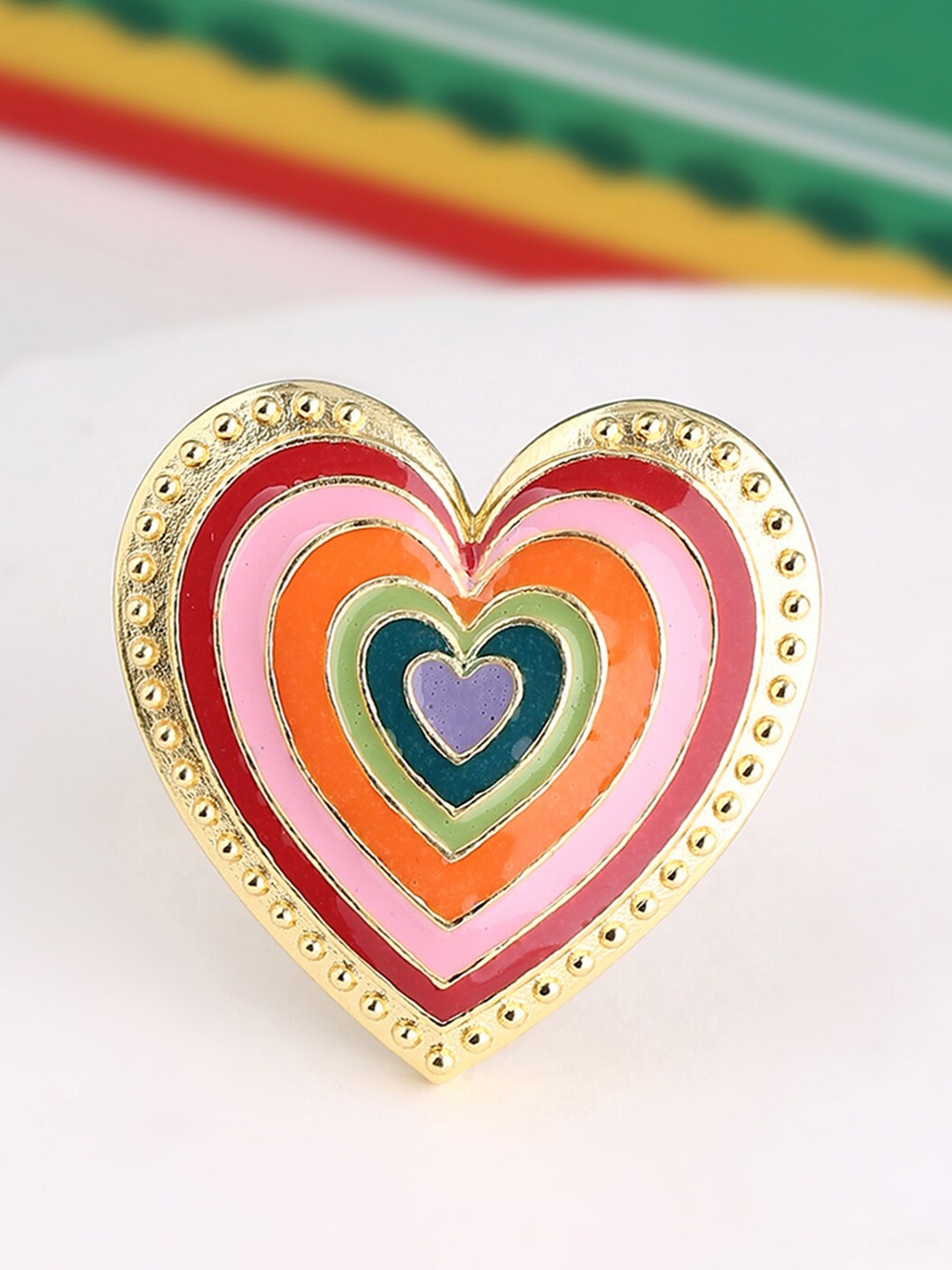 

Voylla Women Gold-Plated Red & Pink Heart Shaped Ring