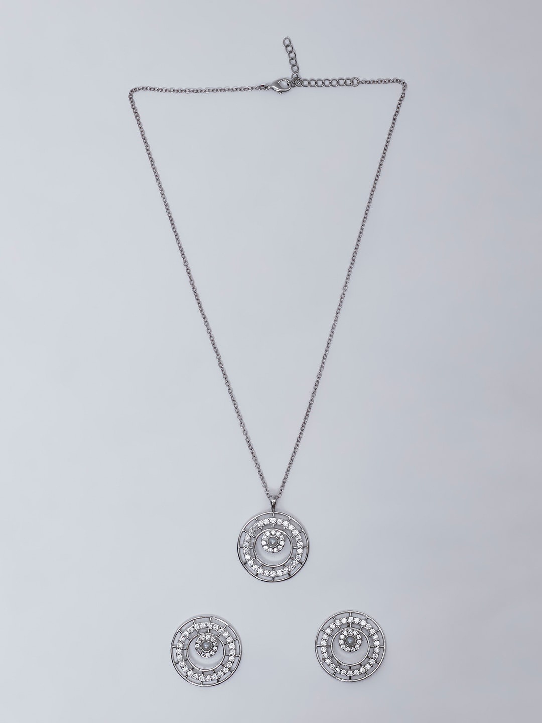 

Voylla Women Rhodium Plated White Brass Pendant Set, Silver