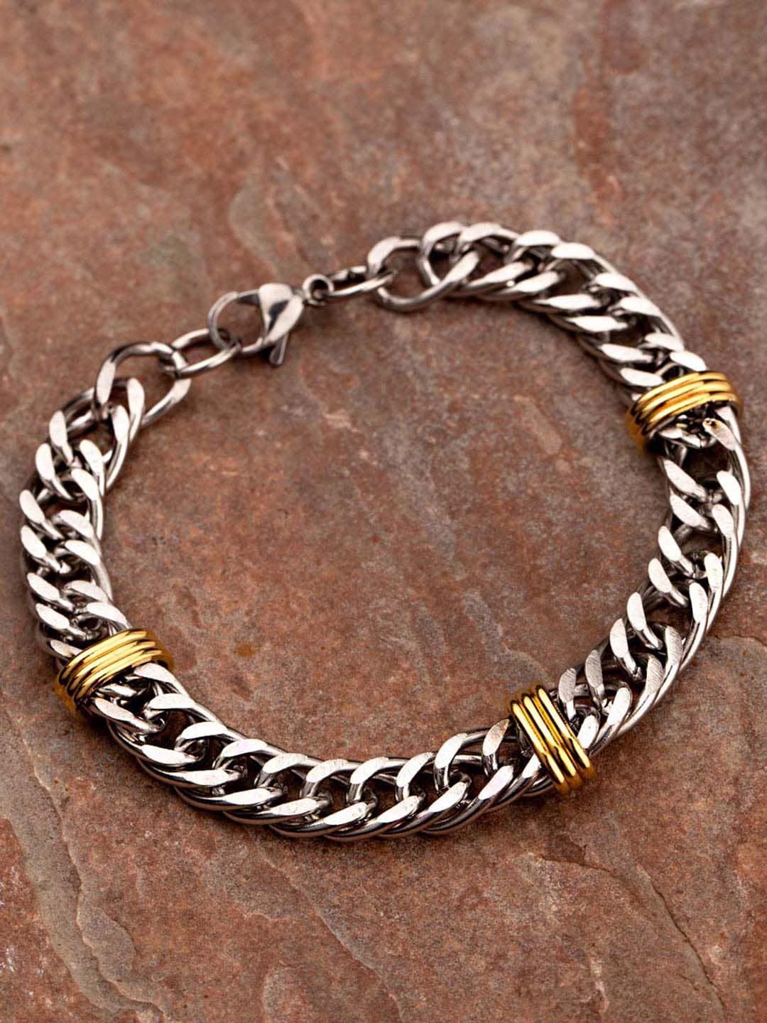 

Dare by Voylla Men Silver-Toned & Gold-Toned Stainless Steel Link Bracelet