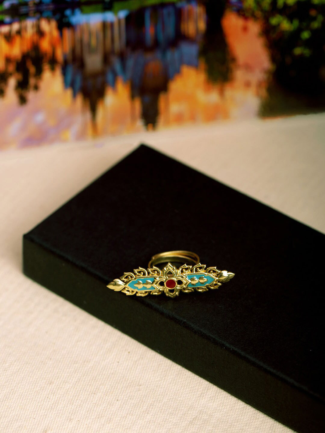 

Voylla Gold-Plated Red Stone Studded Thai Charm Wild Flora Inspired Finger Ring