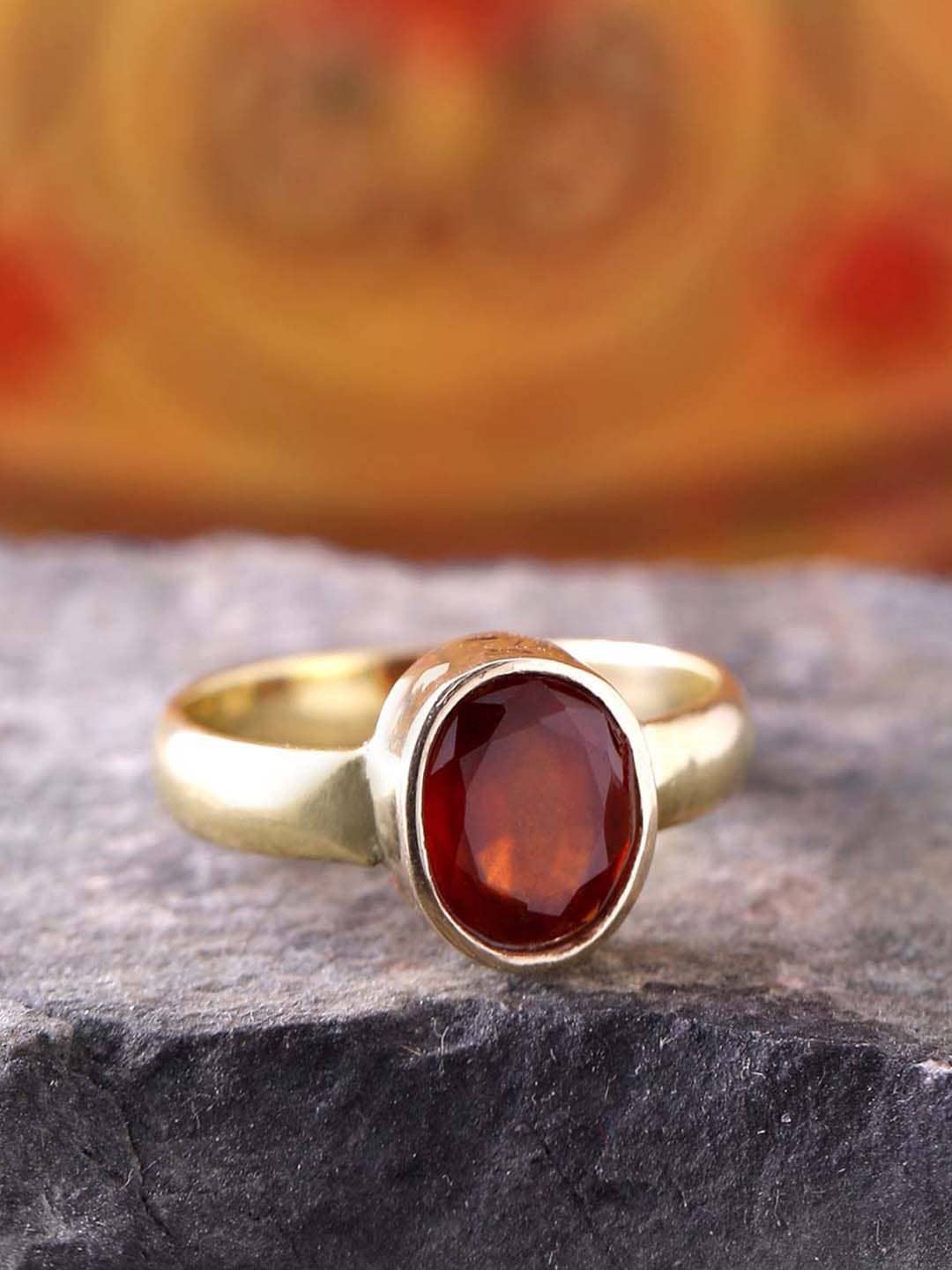 

Voylla Gold-Plated Red Garnet Stone-Studded Finger Ring