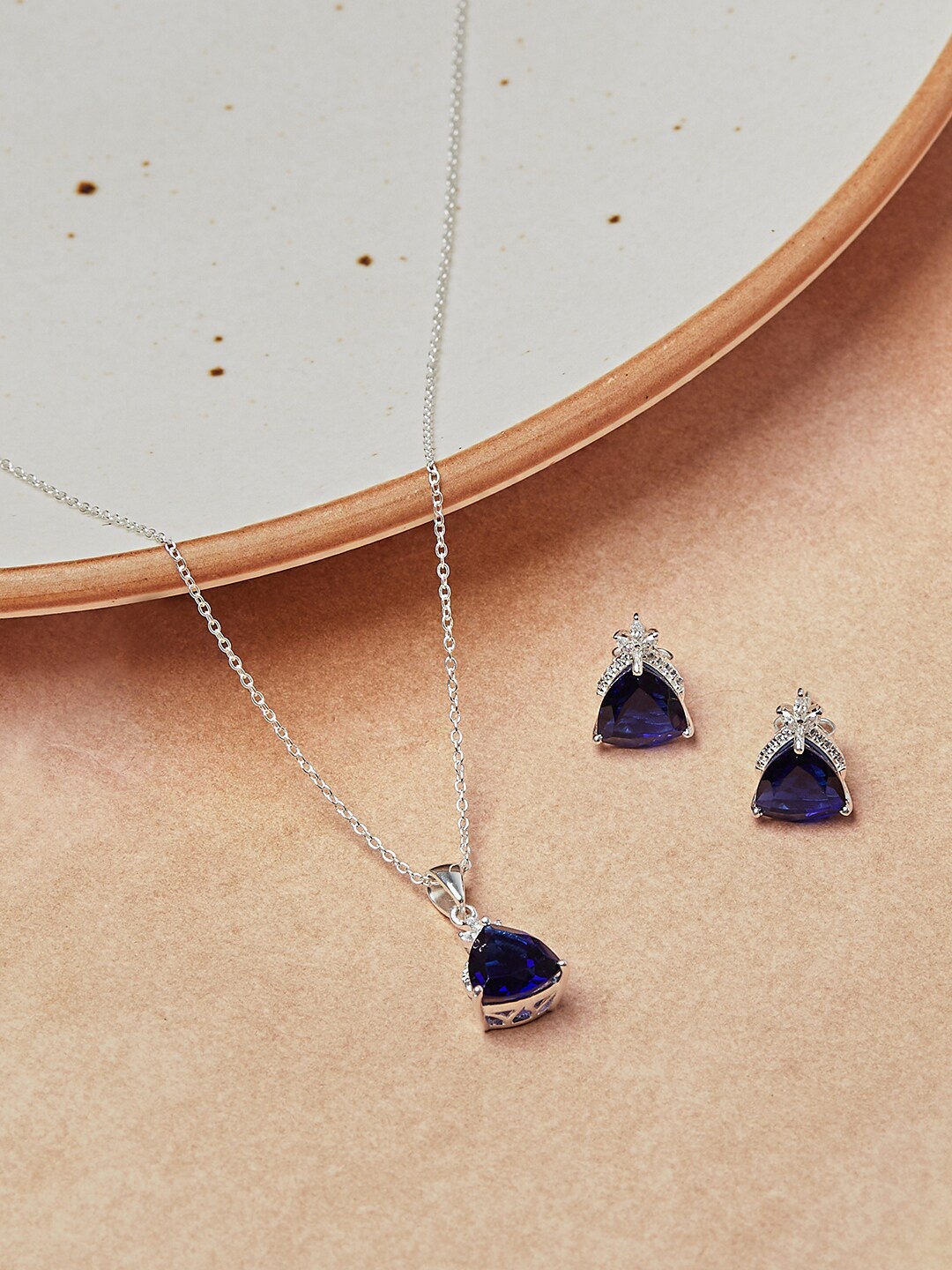 

Studio Voylla Blue 925 Sterling Silver Stone-Studded Pendant Set