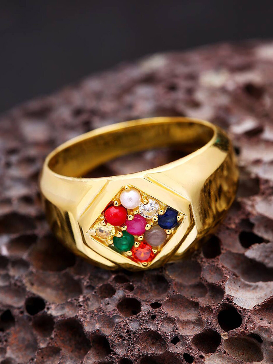 

Dare by Voylla Men Gold-Plated Stone-Studded Finger Ring