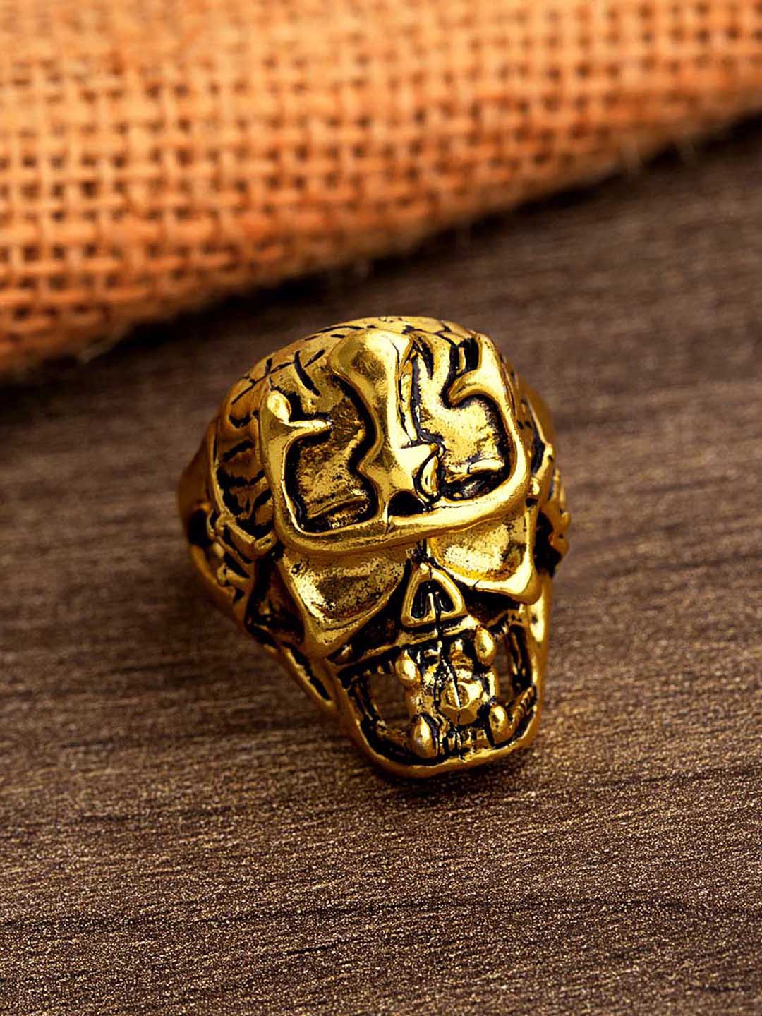 

Dare by Voylla Men Gold-Plated Skull Shaoed Finger Ring