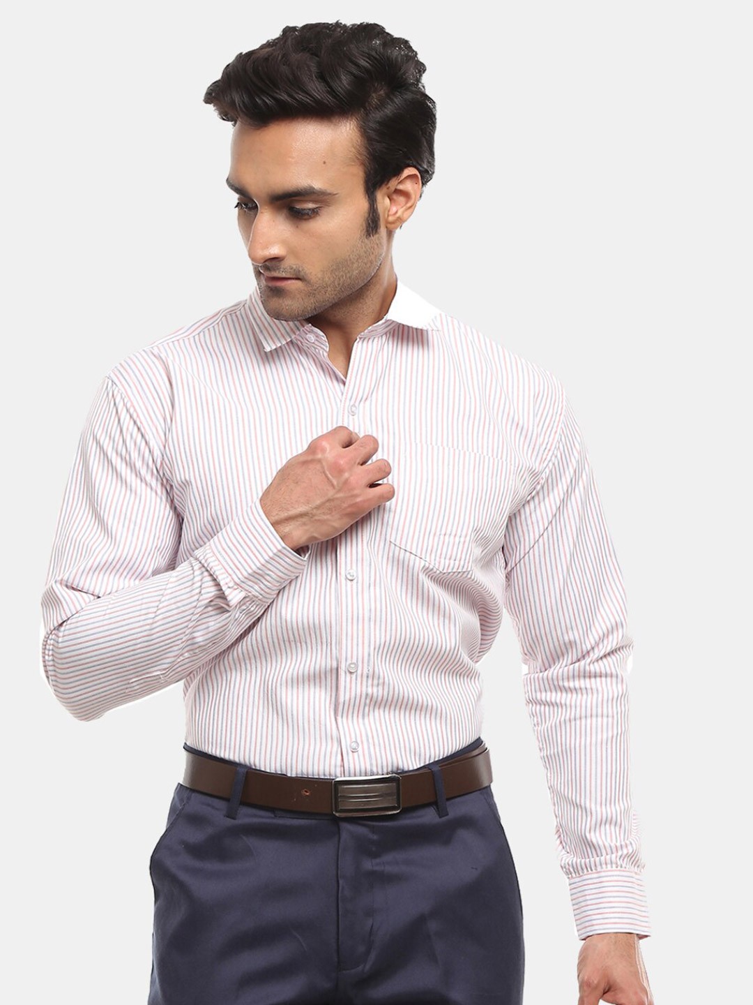 

J White by Vmart Men White Classic Striped Formal Shirt