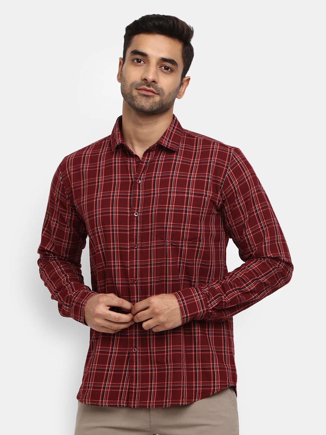 

V-Mart Men Brown Classic Tartan Checks Checked Casual Shirt