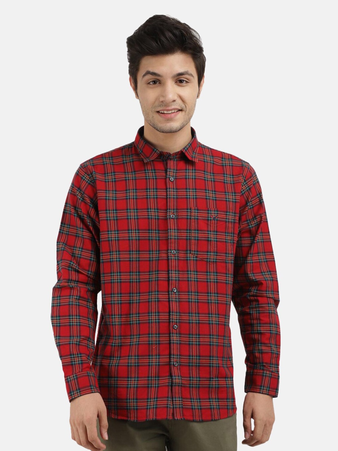 

V-Mart Men Red & Navy Blue Classic Tartan Checked Casual Shirt