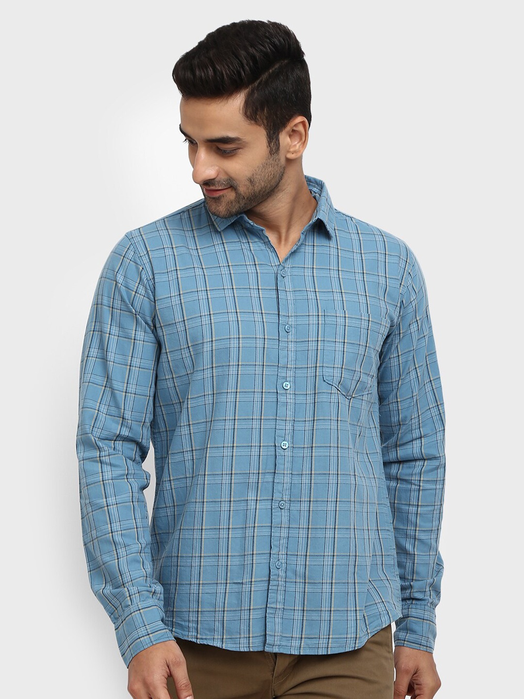 

V-Mart Men Grey Classic Checked Casual Shirt