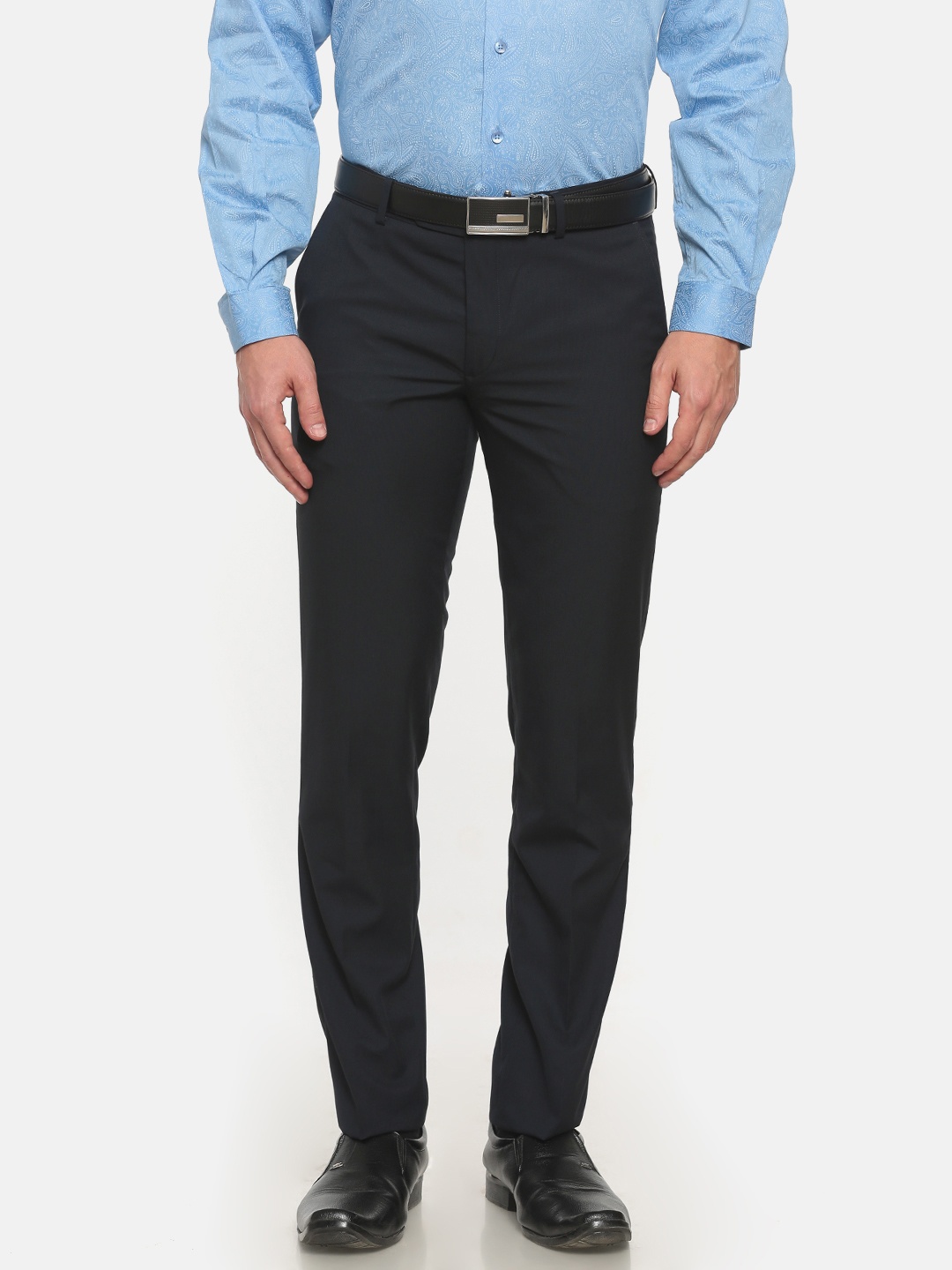 

John Players Men Navy Slim Fit Solid Formal Trousers, Navy blue
