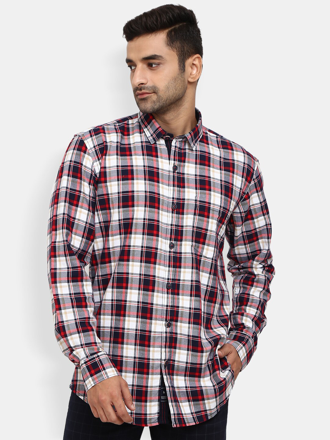 

V-Mart Men Navy Blue Classic Tartan Checks Checked Casual Shirt