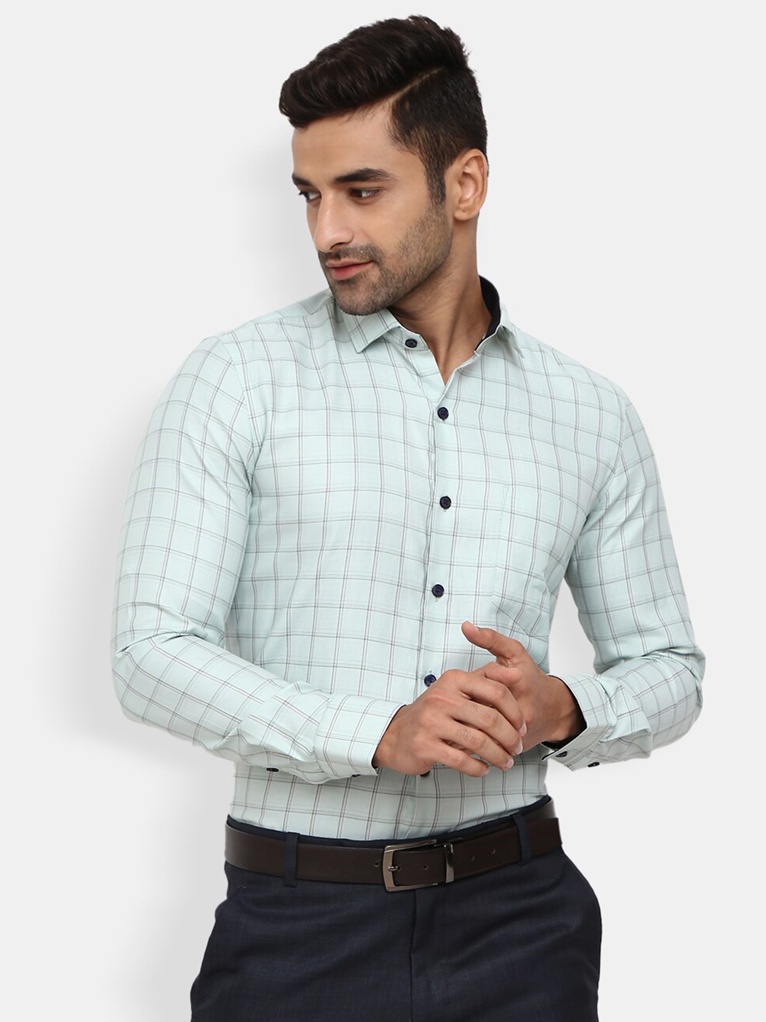 

V-Mart Men Green Classic Windowpane Checks Checked Formal Shirt