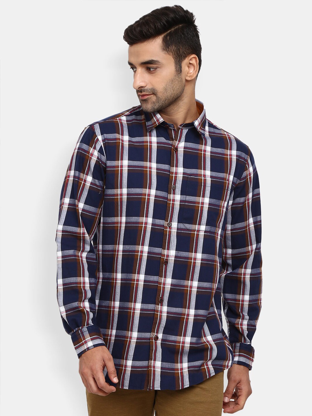 

V-Mart Men Navy Blue Checked Cotton Classic Casual Shirt