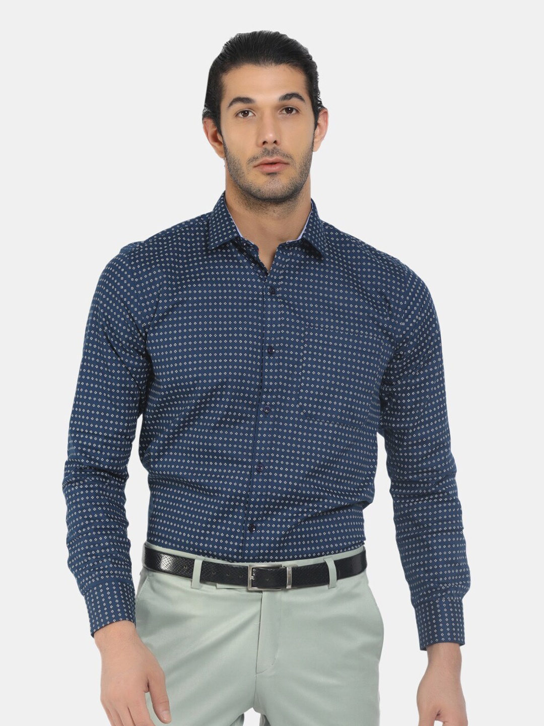 

J White by Vmart Men Navy Blue Printed Classic Printed Formal Shirt