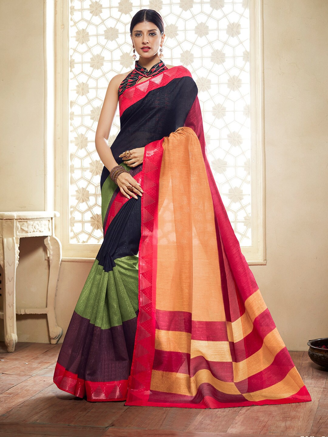 

Shaily Purple & Silver-Toned Checked Zari Silk Cotton Saree