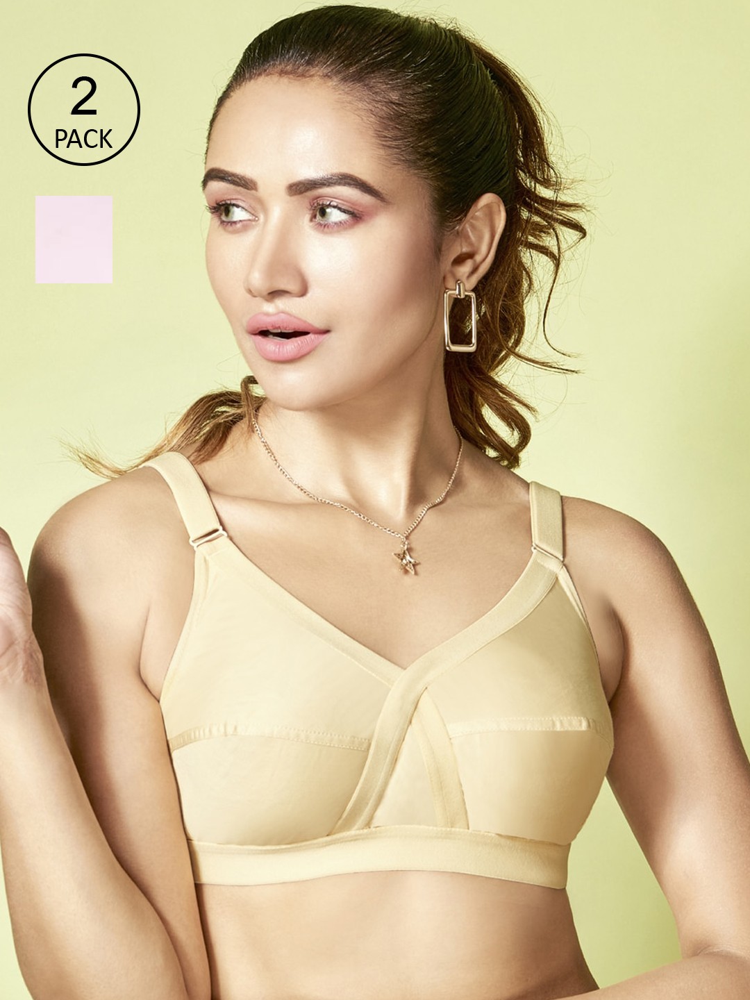 

Floret Pack of 2 Non-Padded Non-Wired Full Coverage Cotton Bras with All Day Comfort, Beige