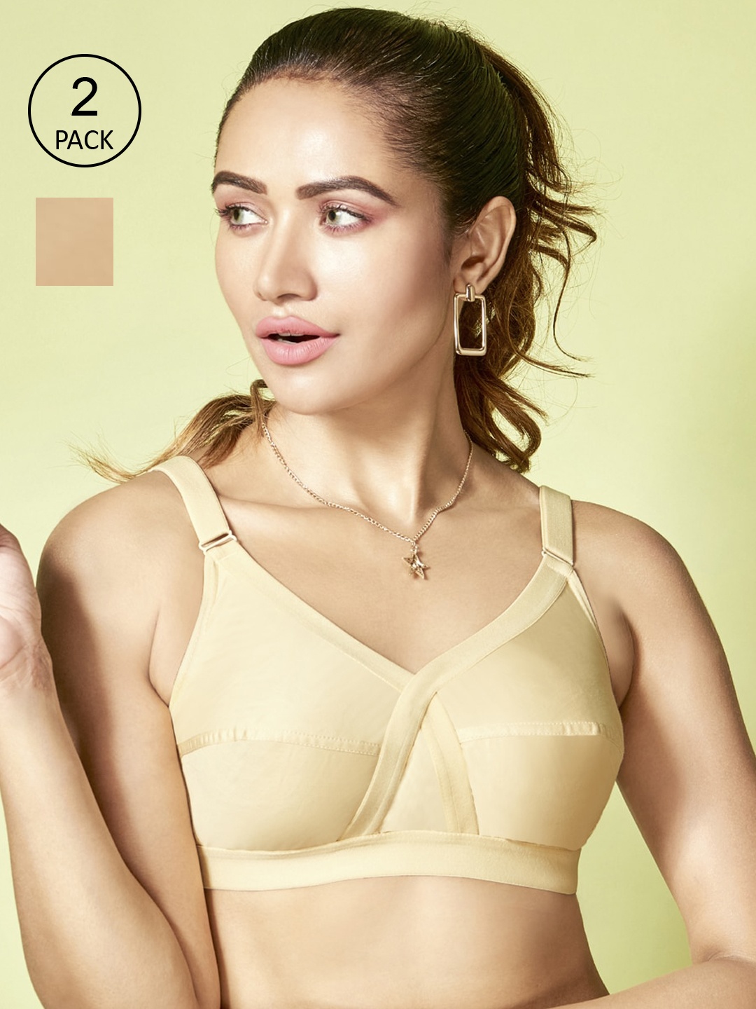 

Floret Pack of 2 Non-Padded Non-Wired Full Coverage Cotton Bras with All Day Comfort, Nude