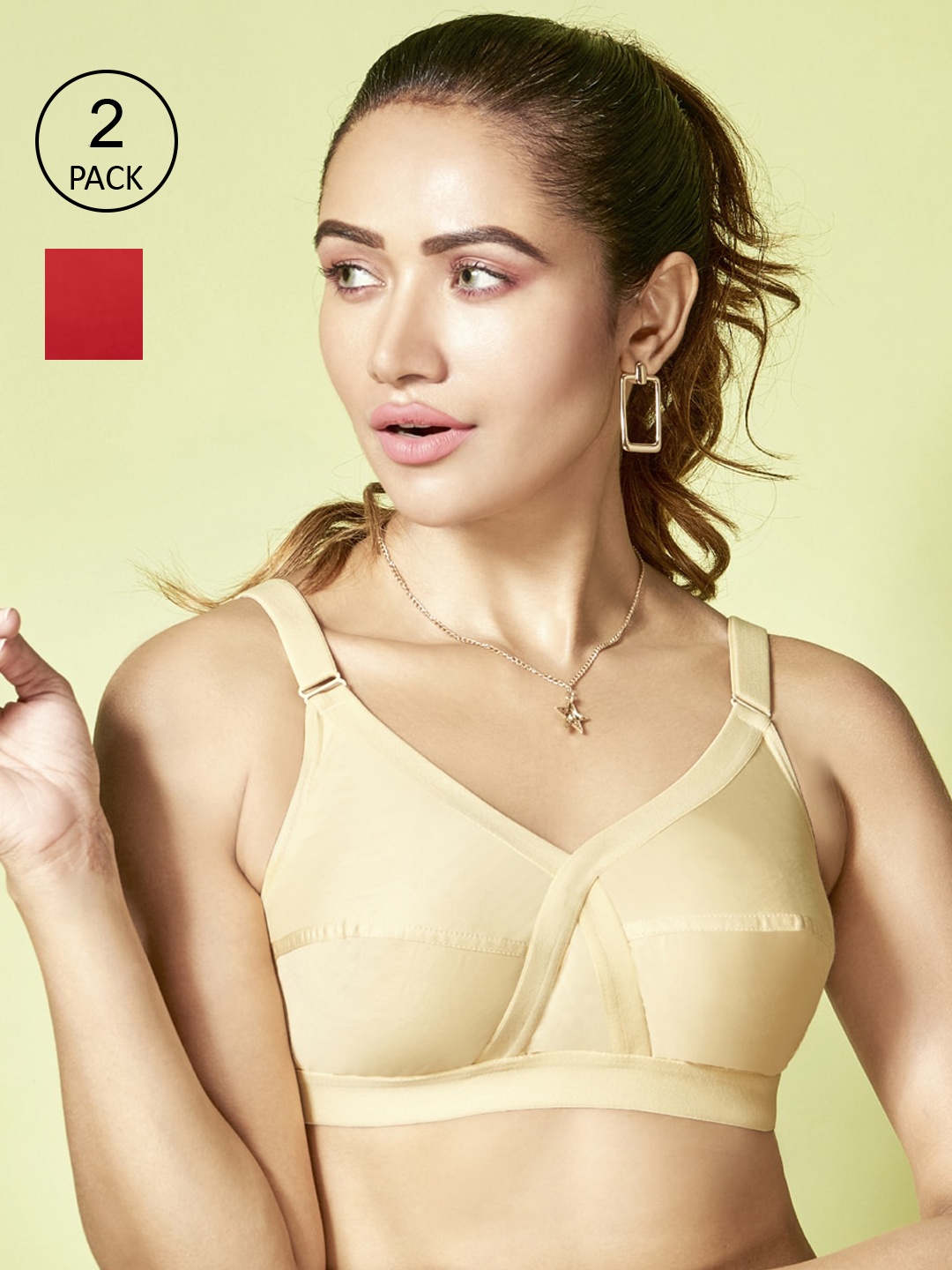 

Floret Pack of 2 Non-Padded Non-Wired Full Coverage Cotton Bras with All Day Comfort, Beige