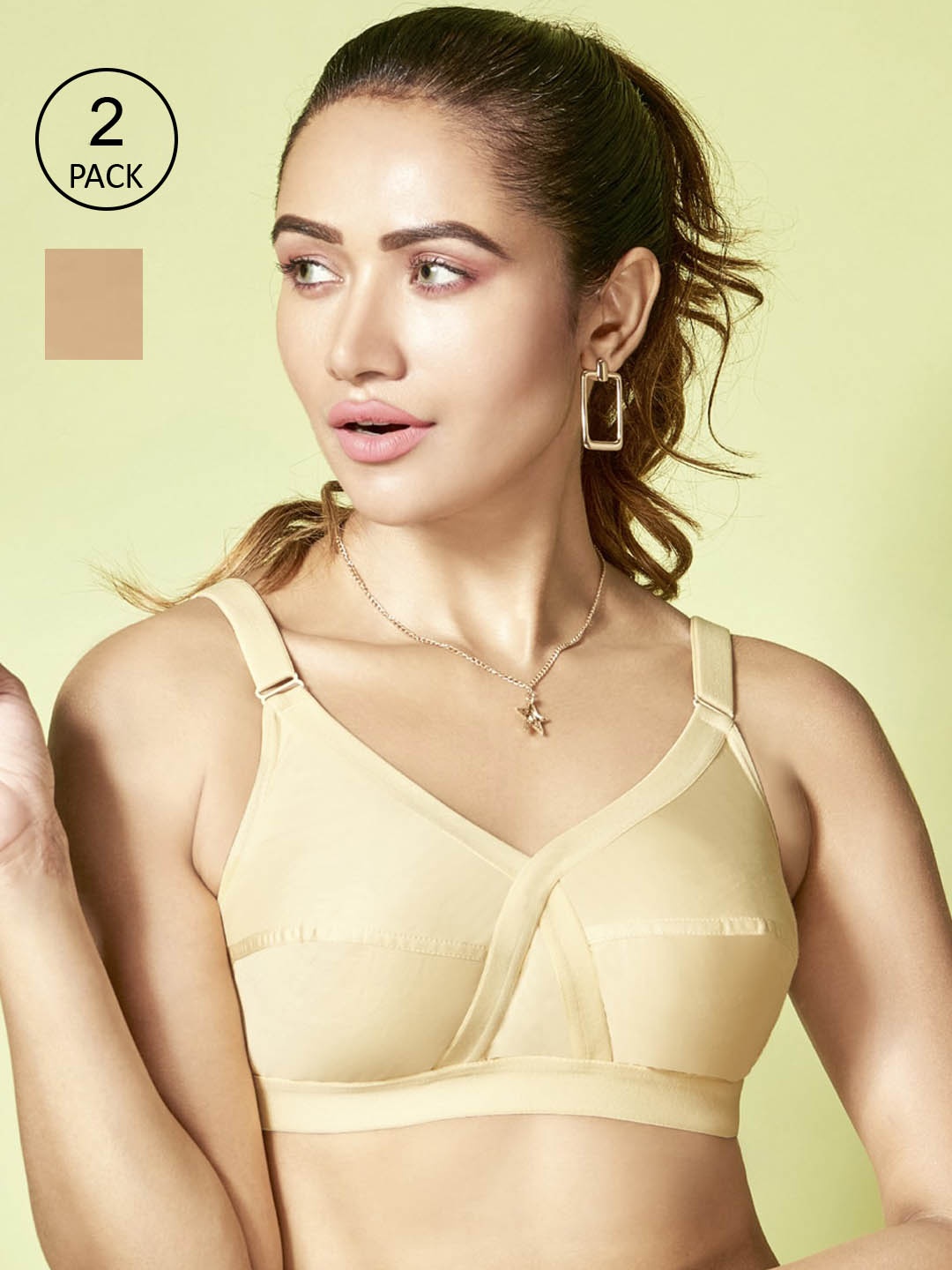 

Floret Pack of 2 Non-Padded Non-Wired Full Coverage Cotton Bras with All Day Comfort, Nude