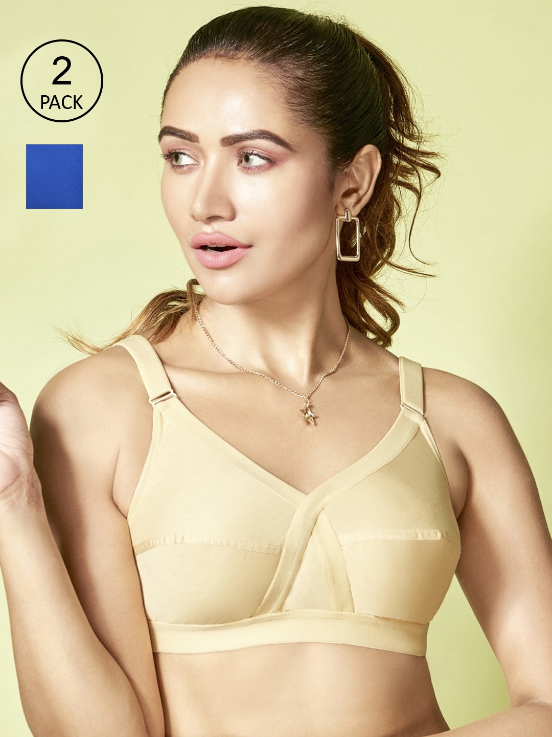 

Floret Pack of 2 Non-Padded Non-Wired Full Coverage Cotton Bras with All Day Comfort, Beige