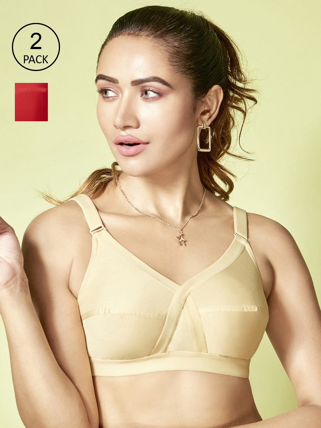 

Floret Pack of 2 Non-Padded Non-Wired Full Coverage Cotton Bras with All Day Comfort, Beige