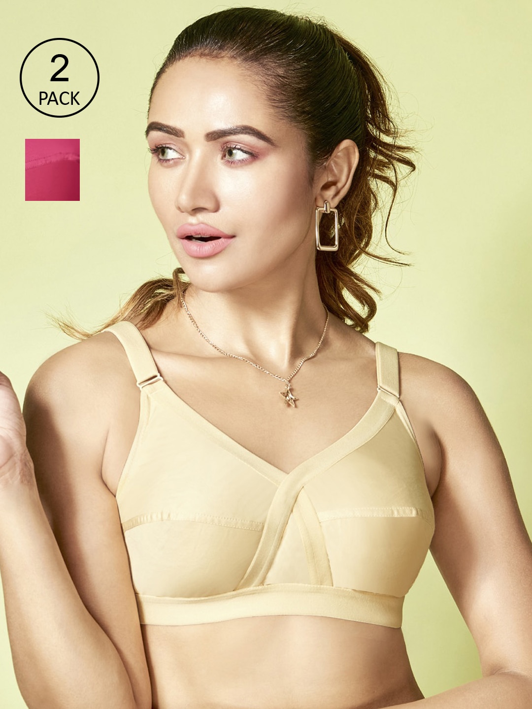 

Floret Pack of 2 Non-Padded Non-Wired Full Coverage Cotton Bras with All Day Comfort, Beige