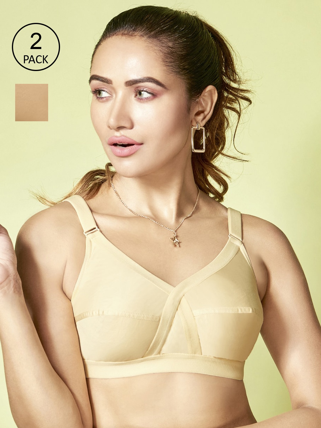 

Floret Pack of 2 Non-Padded Non-Wired Full Coverage Cotton Bras with All Day Comfort, Nude