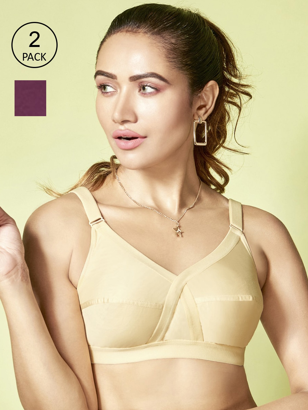 

Floret Pack of 2 Non-Padded Non-Wired Full Coverage Cotton Bras with All Day Comfort, Beige