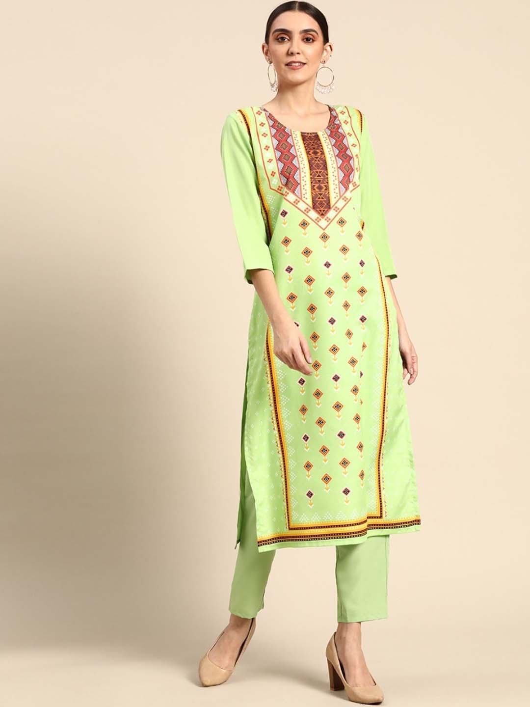 

Sangria Women Green Geometric Printed Kurta