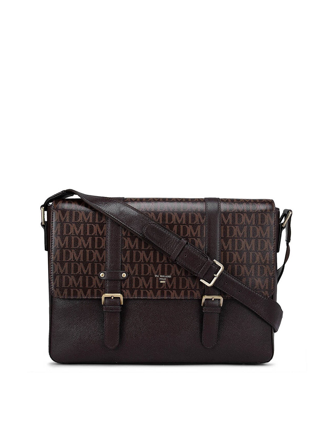 

Da Milano Men Brown & Gold-Toned Textured Leather Laptop Bag