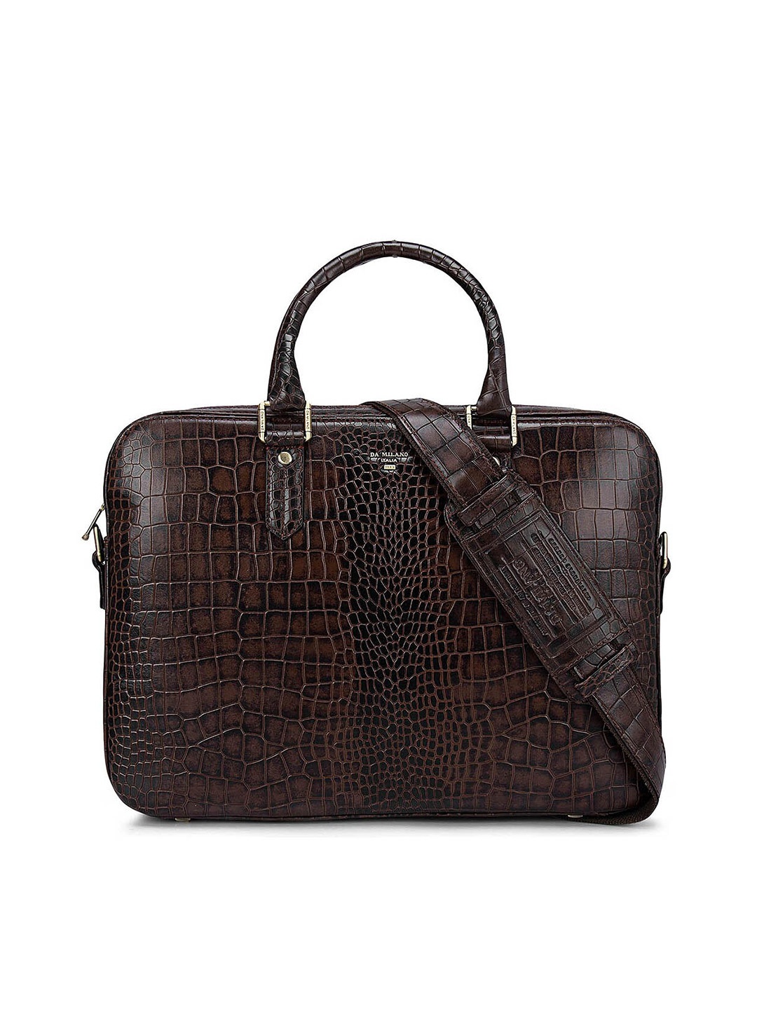 

Da Milano Men Brown & Gold-Toned Textured Leather Laptop Bag