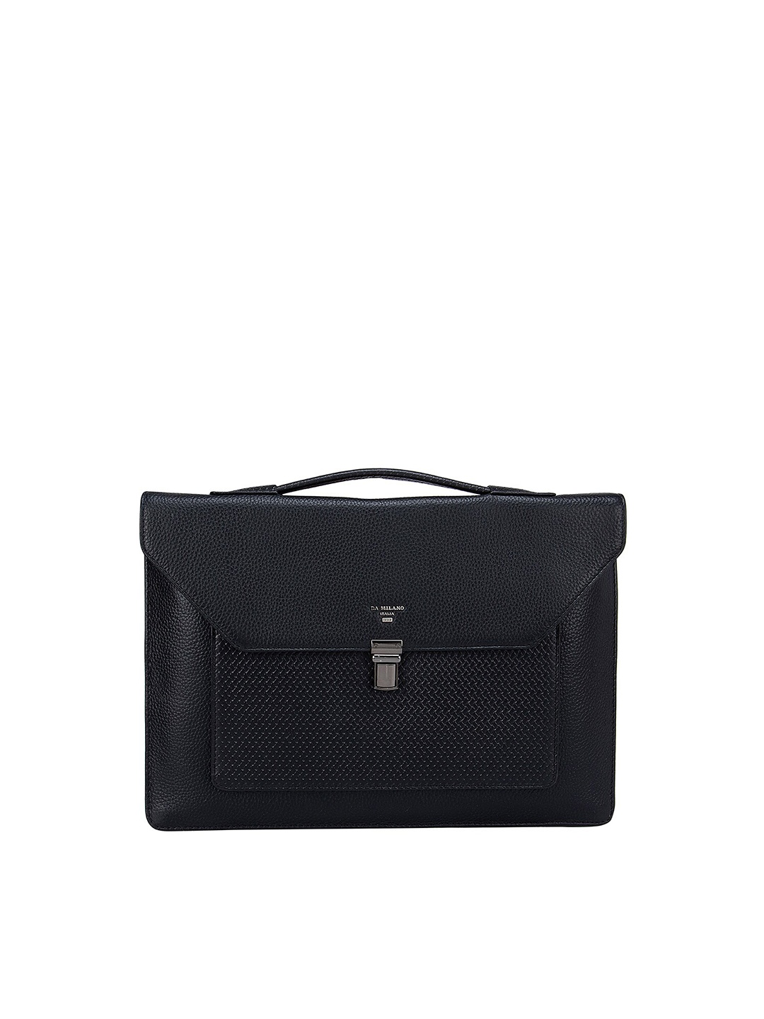 

Da Milano Men Black & Silver-Toned Textured Leather Laptop Sleeve