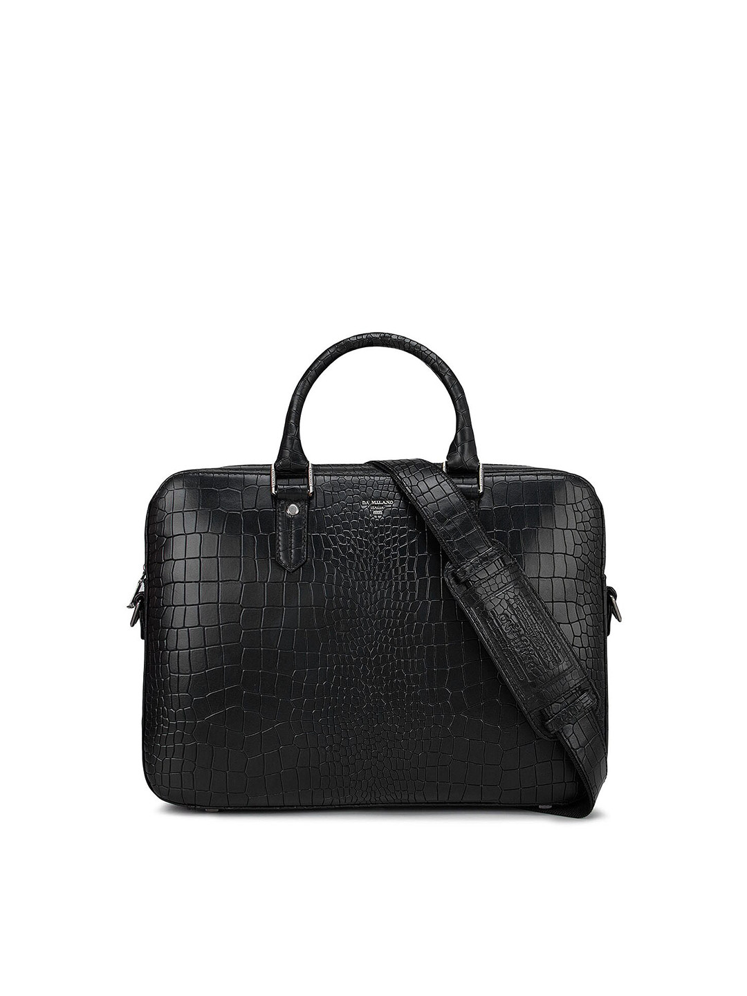 

Da Milano Men Black & Silver-Toned Textured Leather Laptop Bag