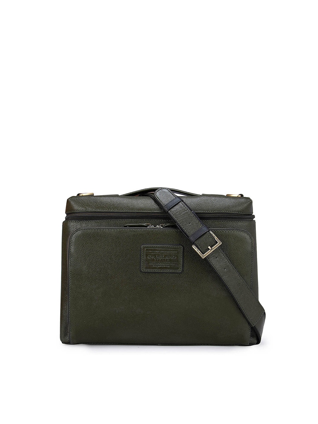 

Da Milano Men Green & Gold-Toned Textured Leather Laptop Sleeve
