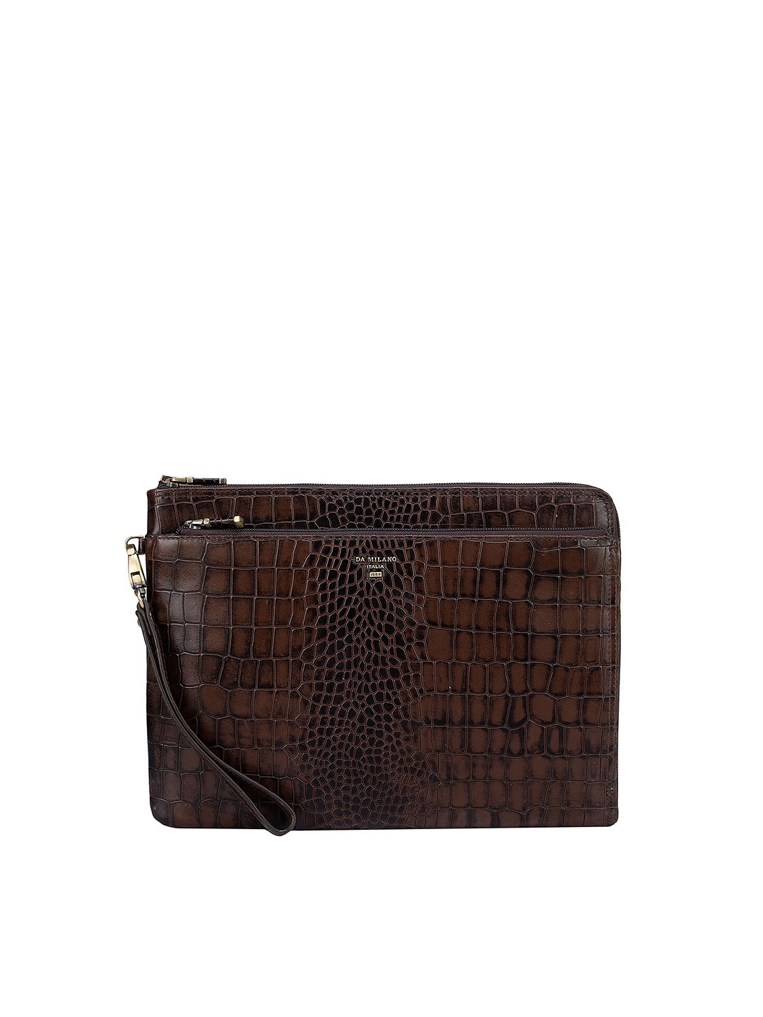 

Da Milano Men Brown Textured Leather Laptop Sleeve