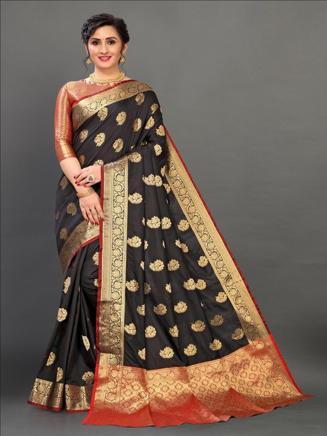 

VSaree Black & Brown Woven Design Zari Silk Blend Banarasi Saree