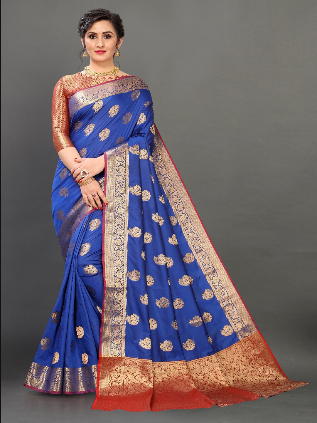 

VSaree Blue & Brown Woven Design Zari Silk Blend Banarasi Saree