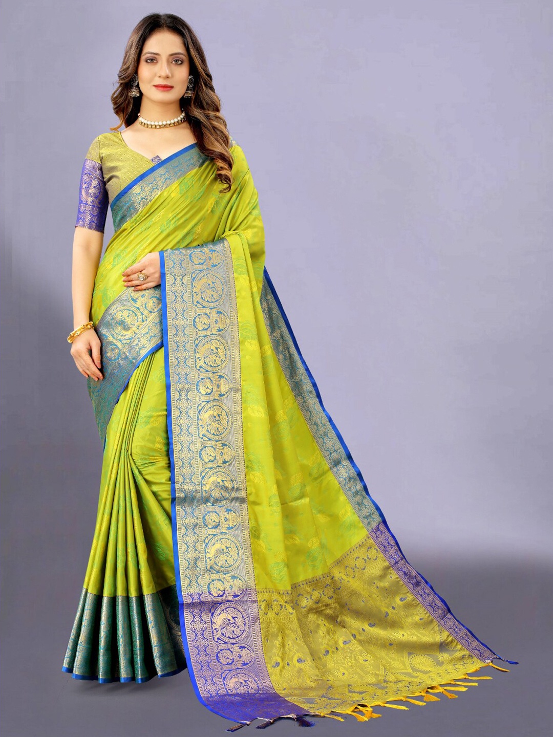 

VSaree Blue & Purple Woven Design Zari Silk Blend Banarasi Saree