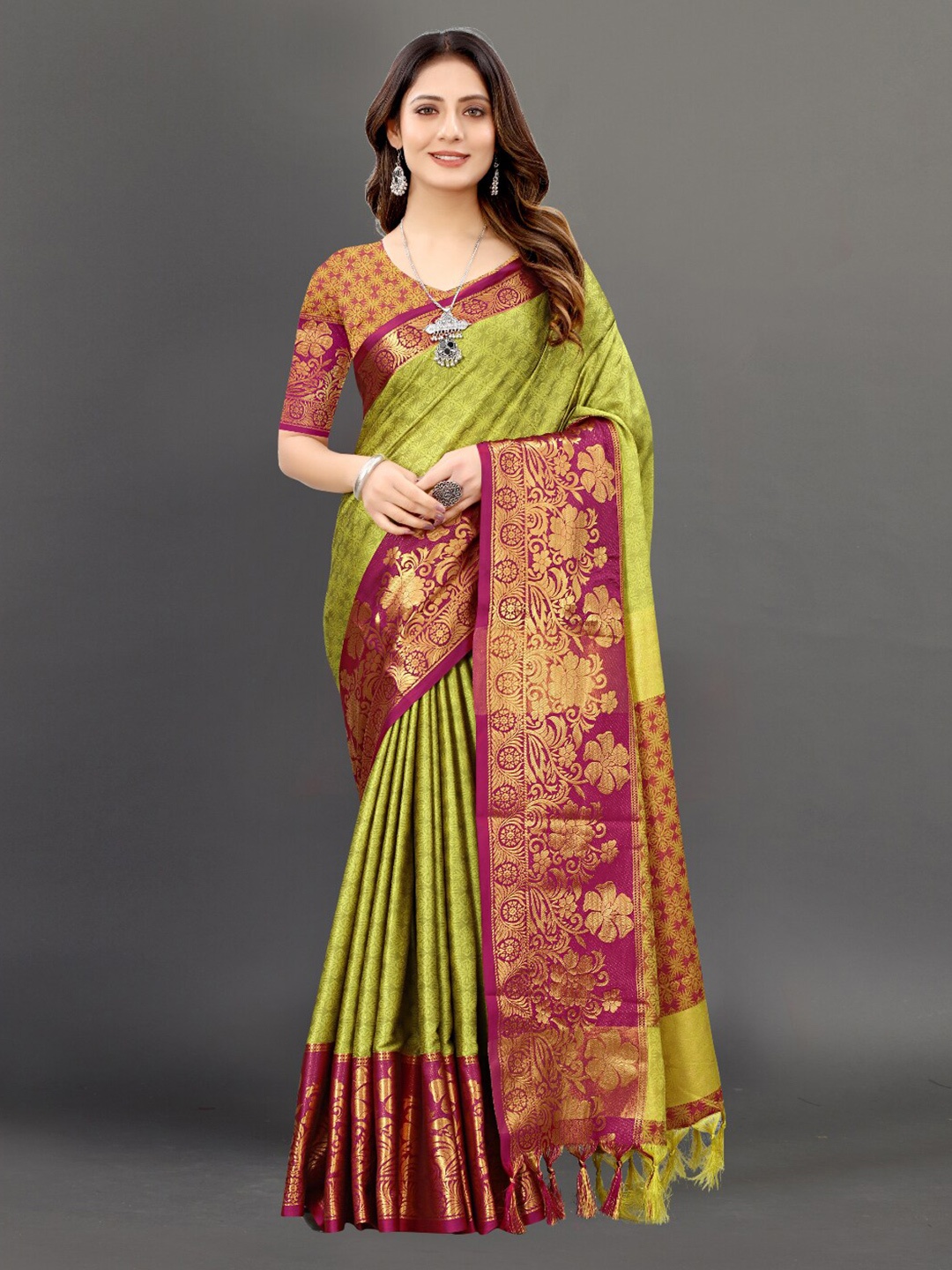 

VSaree Green & Purple Woven Design Zari Banarasi Saree