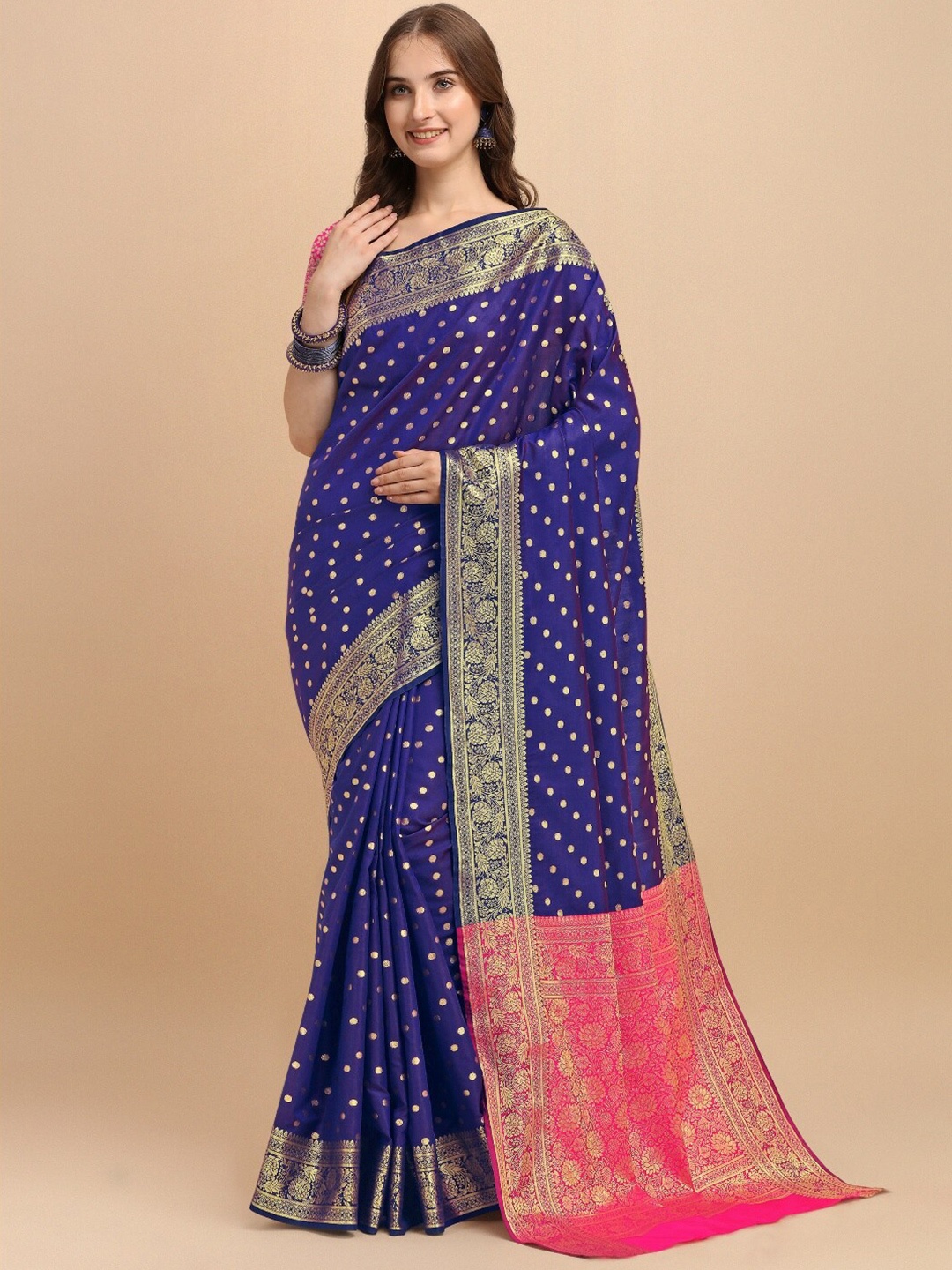 

VSaree Blue & Pink Woven Design Zari Silk Blend Banarasi Saree